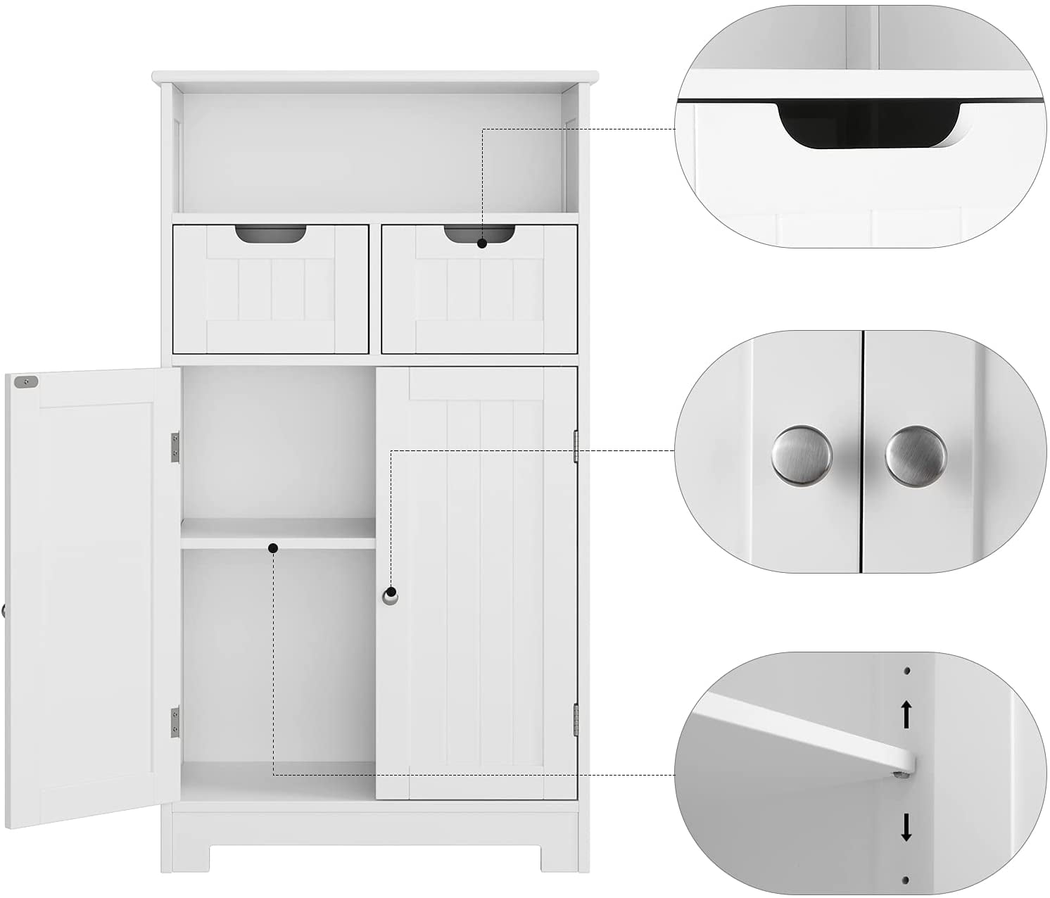 Homfa Bathroom Floor Storage Cabinet, Wood Linen Cabinet with Doors and Drawers and Adjustable Shelf, Kitchen Cupboard, Free Standing Organizer for Living Room Entryway Home Office, White