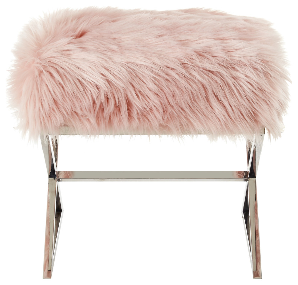 Oria Faux Fur X Leg Chrome or Gold Base Ottoman   Contemporary   Footstools And Ottomans   by Inspired Home  Houzz