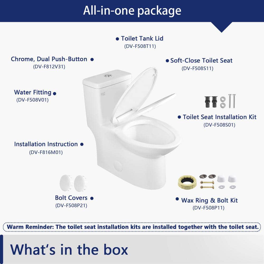 DEERVALLEY Symmetry 1Piece 1116 GPF Dual Flush Elongated Toilet in White with Map Flush 1000g Soft Closed Seat Included