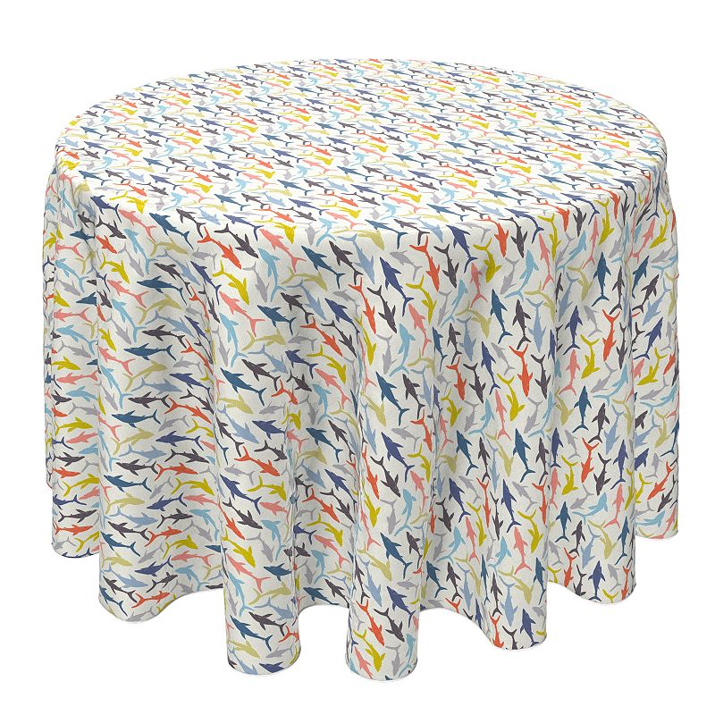 Round Tablecloth， 100% Cotton， 60 Round， Shark Waters