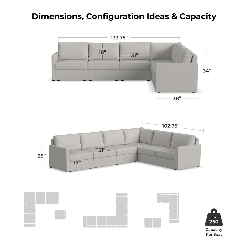 Flex Taupe Fabric 6 Seat Sectional with Narrow Arm   132\