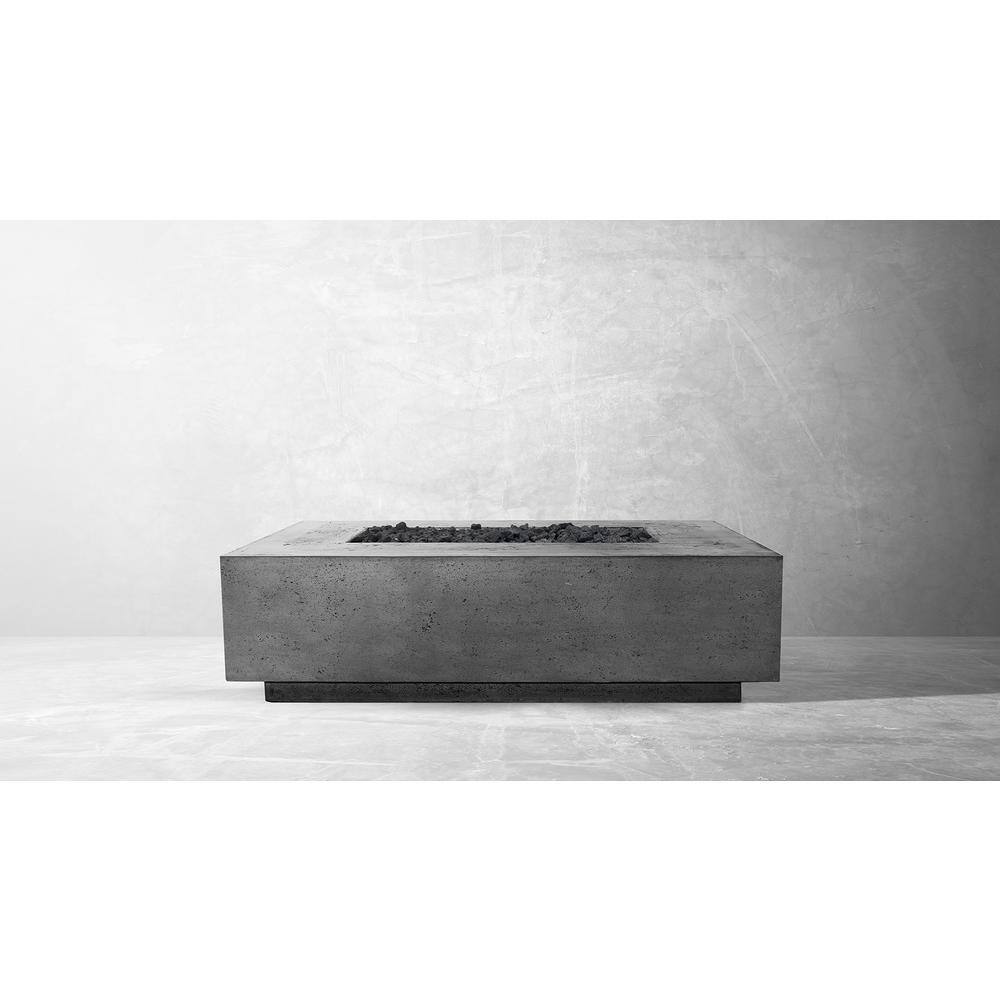 Natco Tiburon 56 in. x 16 in. Rectangle Concrete Propane Fire Pit Table in Pewter w-27 lbs. Bag of 0.75 in. Black Lava Rocks MS10LP