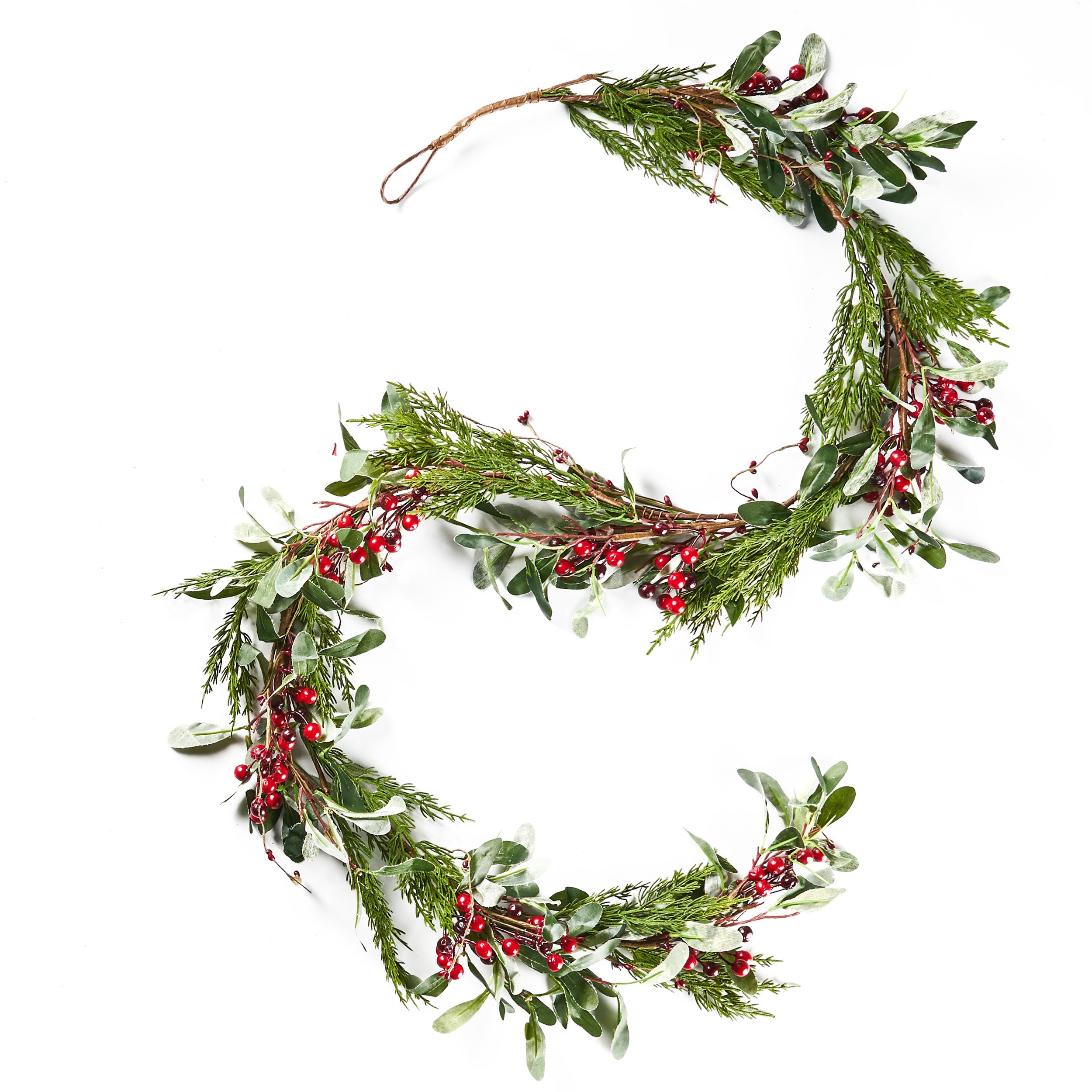 Turin 6-Foot Artificial Olive Leaf Garland with Red Berries