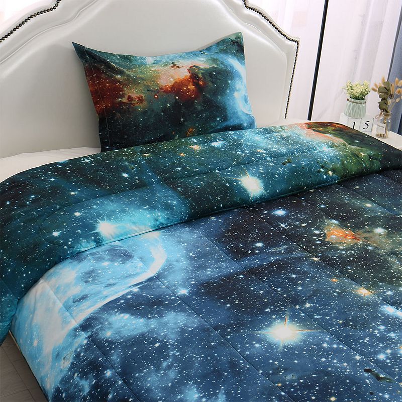 2Pcs Galaxies Blue Comforter Set All-season Down Quilted Duvet