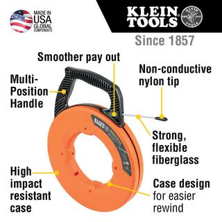 Klein Tools 100 ft. Non-Conductive Fiberglass Fish Tape and Conduit Fitting and Reaming Screwdriver Tool Set M2O07100KIT