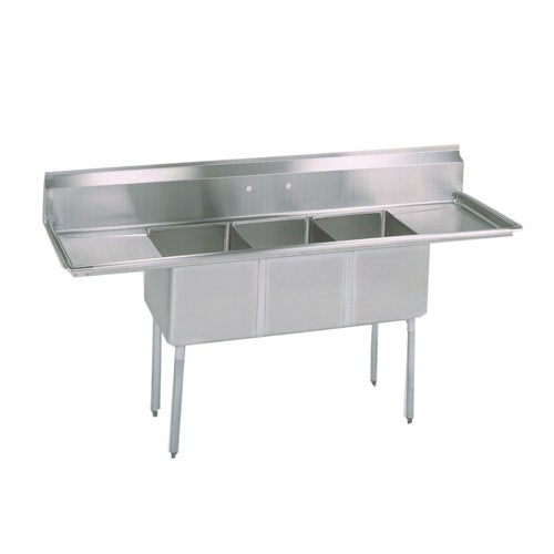 BK Resources BKS-3-1620-12-18T 3 Compartment Sink With Dual Drainboards