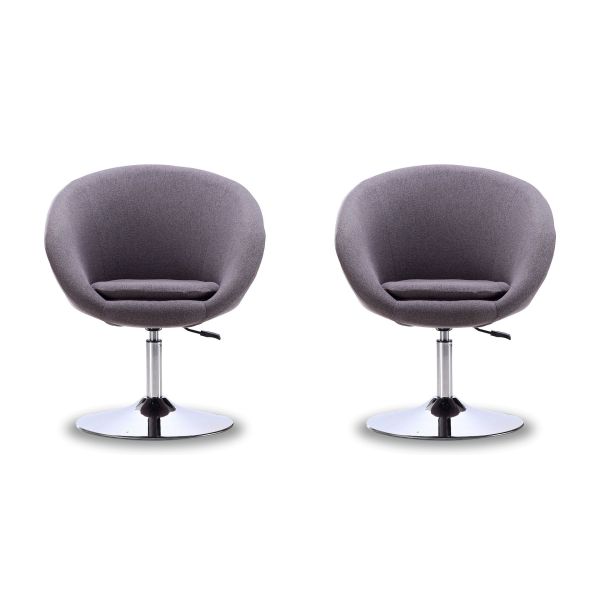 Hopper Swivel Adjustable Height Chair in Grey and Polished Chrome (Set of 2)