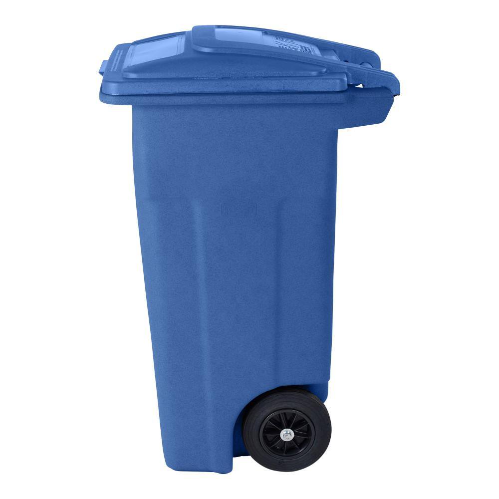 Toter 32 Gal. Blue Trash Can with Quiet Wheels and Attached Lid ANA32-57311