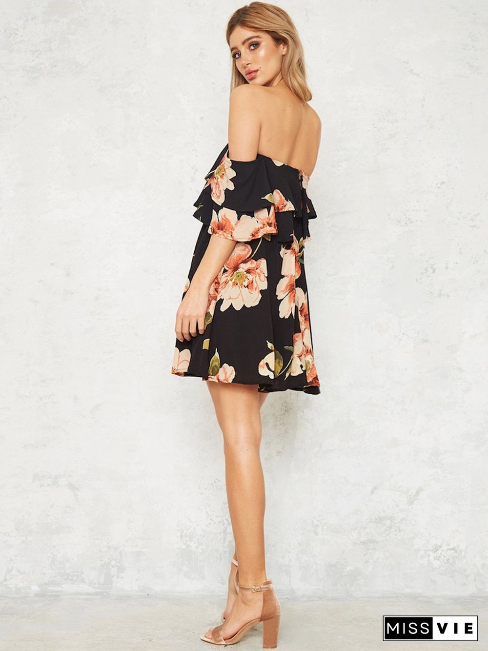 Floral Off Shoulder Backless Dress