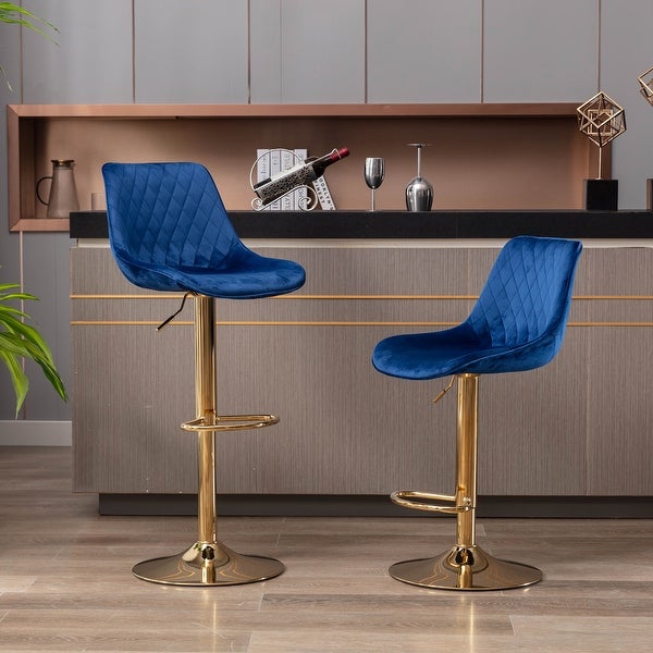 Set of 2 Bar Stools，with Chrome Footrest and Base Swivel Height Adjustable