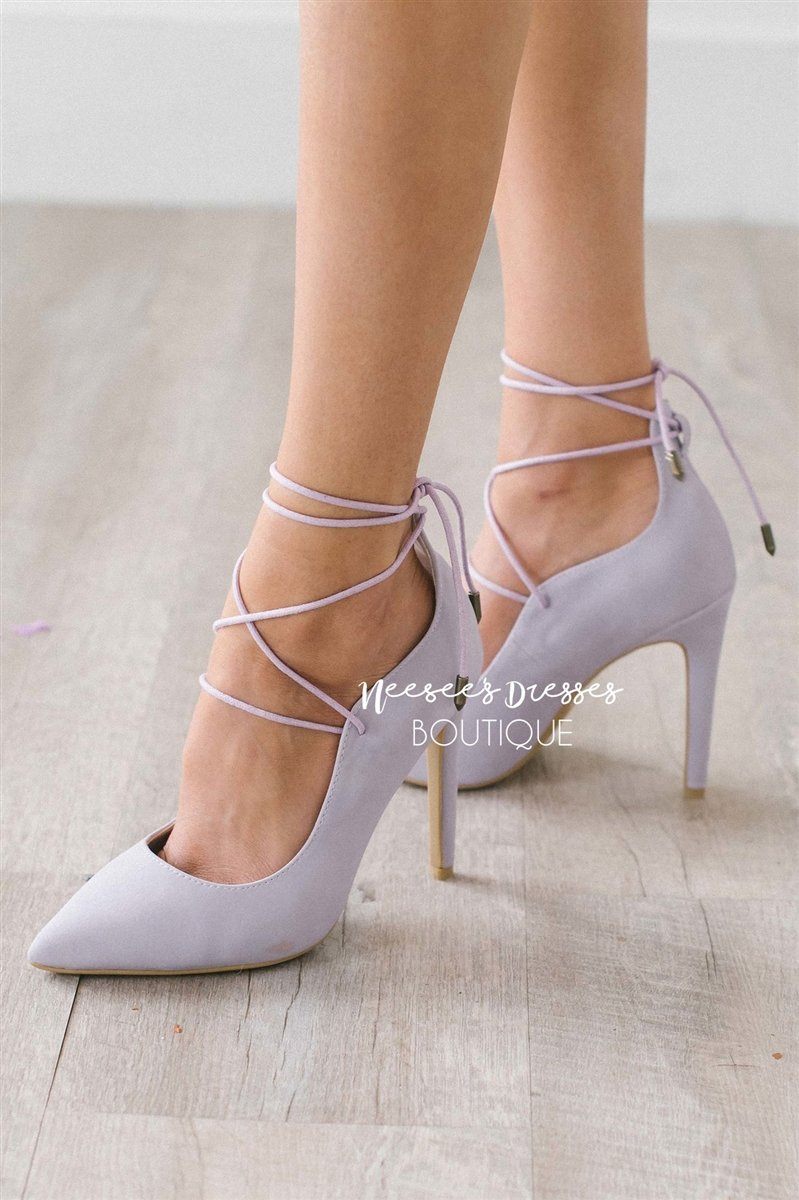 Soft Lilac Lace Up Heels