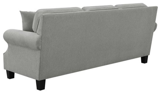 Unique Sofa  Rolled Sculpted Arms With Nailhead Trim  ampCushioned Seat  Gray   Transitional   Sofas   by Decorn  Houzz