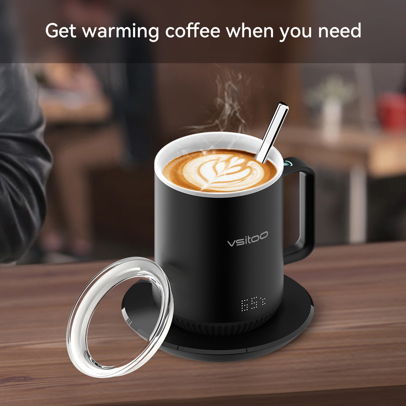 vsitoo S3 Temperature Control Smart Mug 2 with Lid， Self Heating Coffee Mug 10 oz， LED Display， 90 Min Battery Life - AppandManual Controlled Heated Coffee Mug - Improved Design - Perfect Coffee Gifts