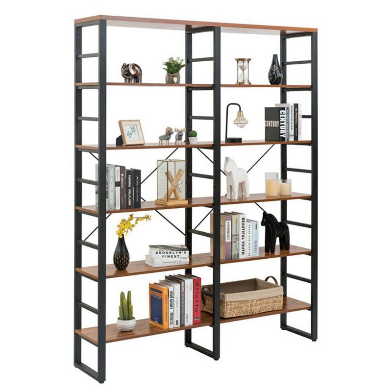 Hivago 80 Inch Freestanding Industrial Double Wide 6-Shelf Bookcase