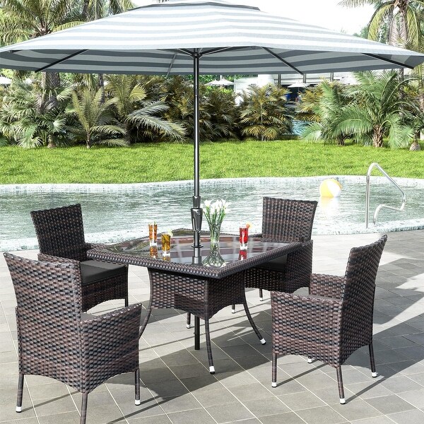 Kullavik Outdoor Dining Set，Rattan Patio Furniture Dining Table and Chairs