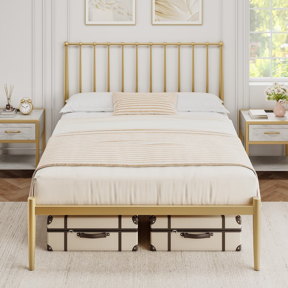 Gold Bed Frame with Metal Headboard and Footboard