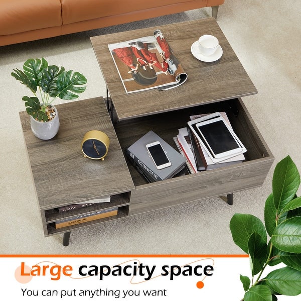 39.4 Inch Lift Top Center Table with Hidden Storage Compartment Coffee Table Wooden Rectangle Sofa Table with Storage Shelf