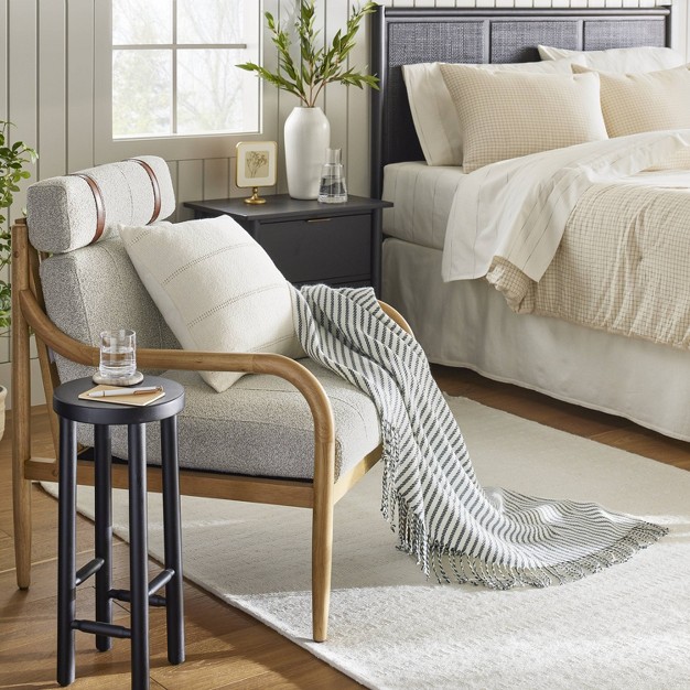 Ticking Stripe Woven Throw Blanket Gray cream With Magnolia