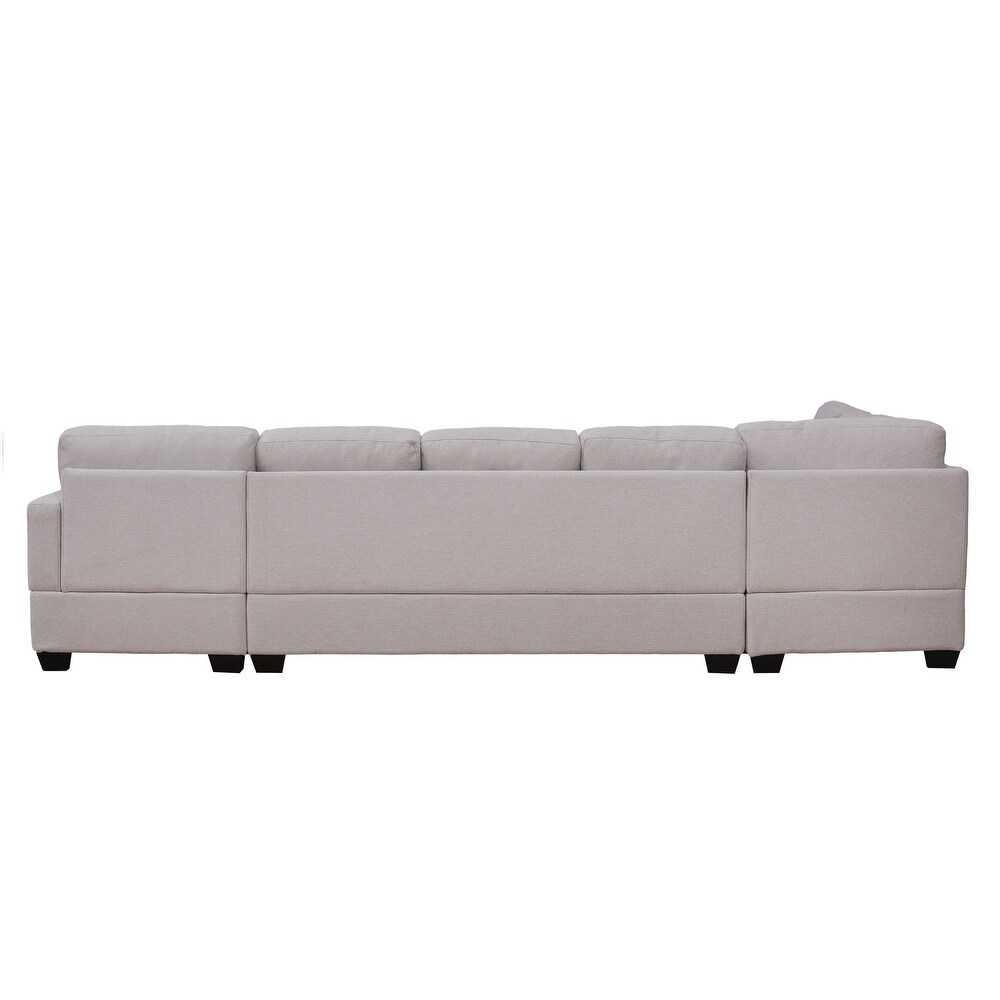 Modern 6 Seat Sofa Large Polyester Padded U shape Sectional Sofa Furniture Set  Extra Wide Chaise Lounge Couch   Wood Feet