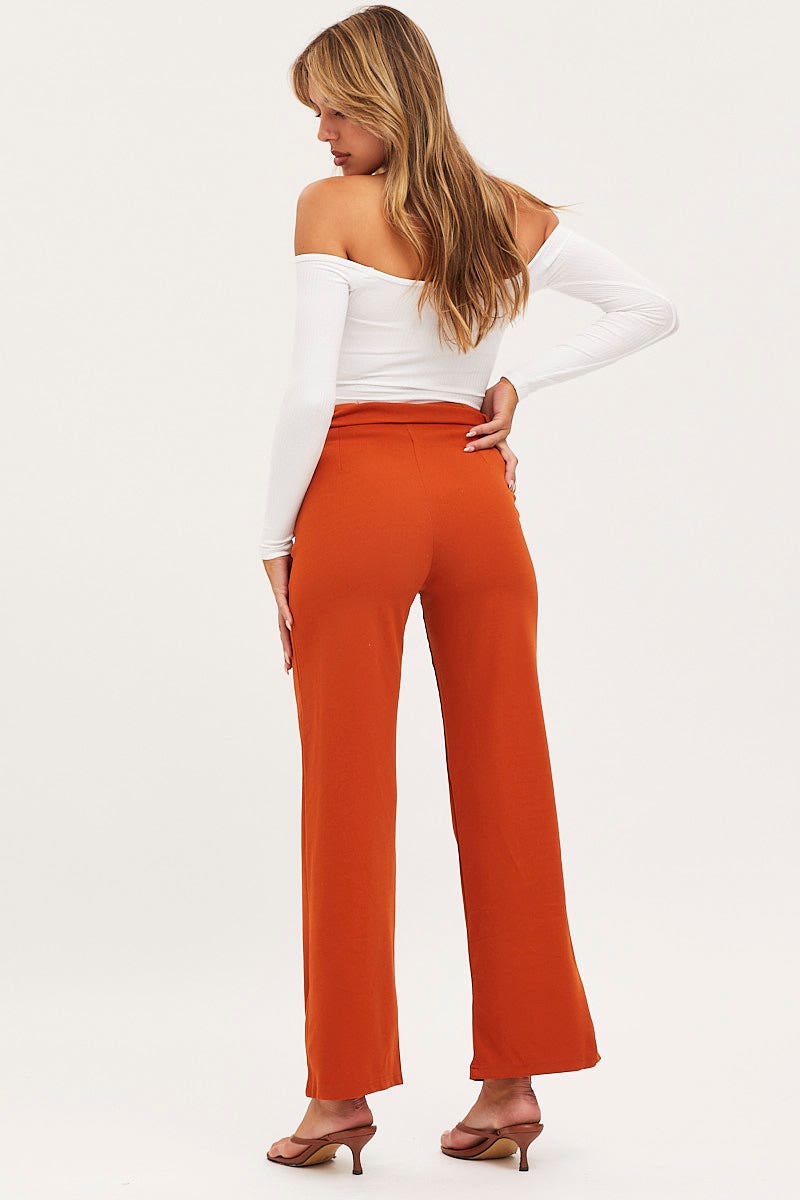 Beige Wide Leg Pants High Rise