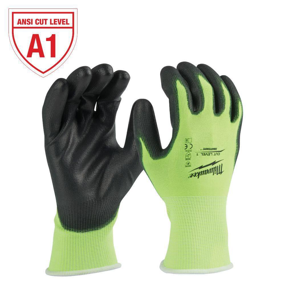 MW Large High Visibility Level 1 Cut Resistant Polyurethane Dipped Work Gloves 48-73-8912