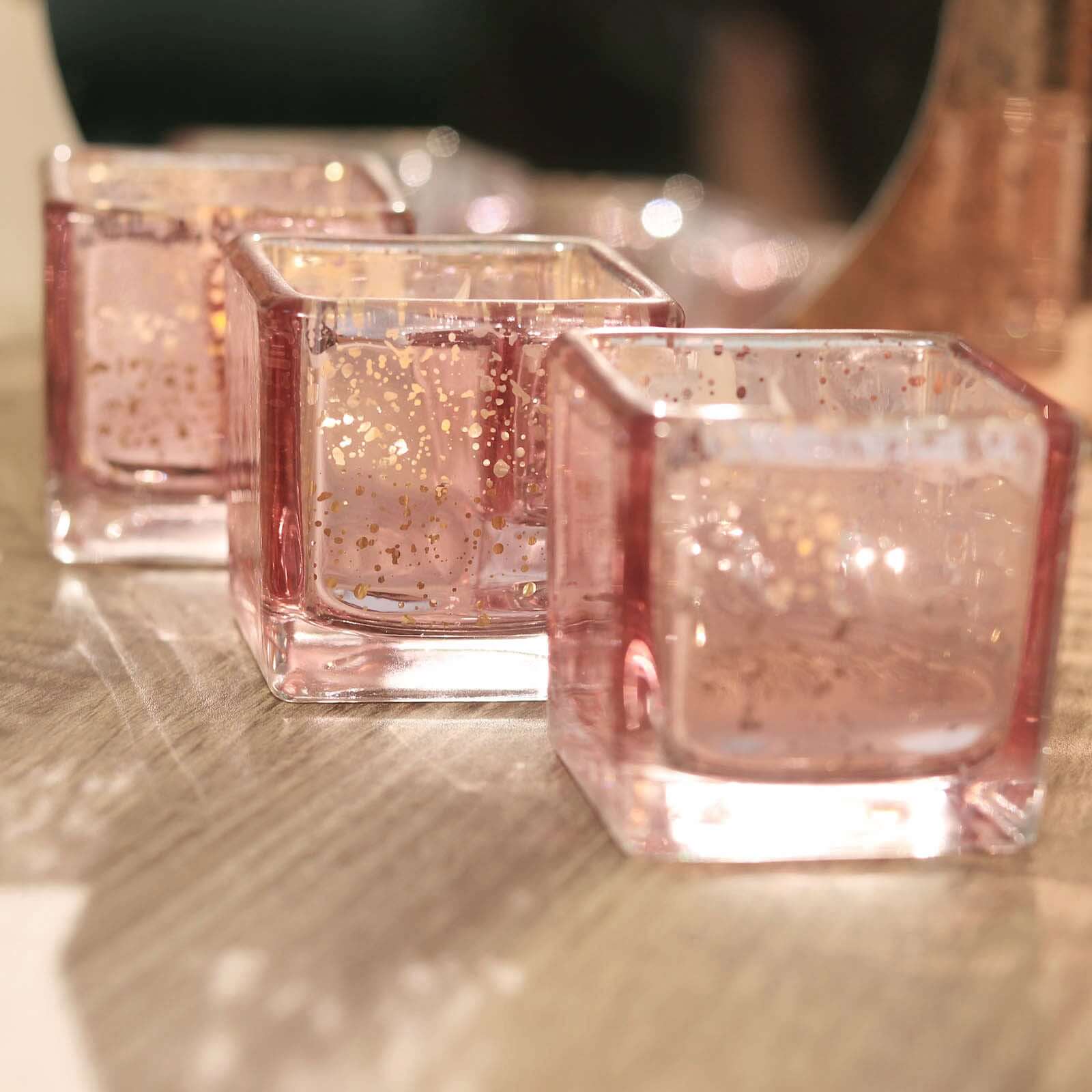 12 Pack Rose Gold Mercury Glass Candle Holders, Votive Glittered Tealight Holders 2