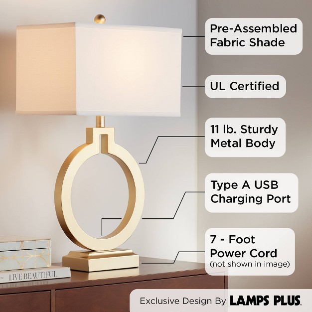 Tall Set Of 2 With Usb Charging Port Brushed Gold Open Ring White Shade For Bedroom Living Room House Bedside