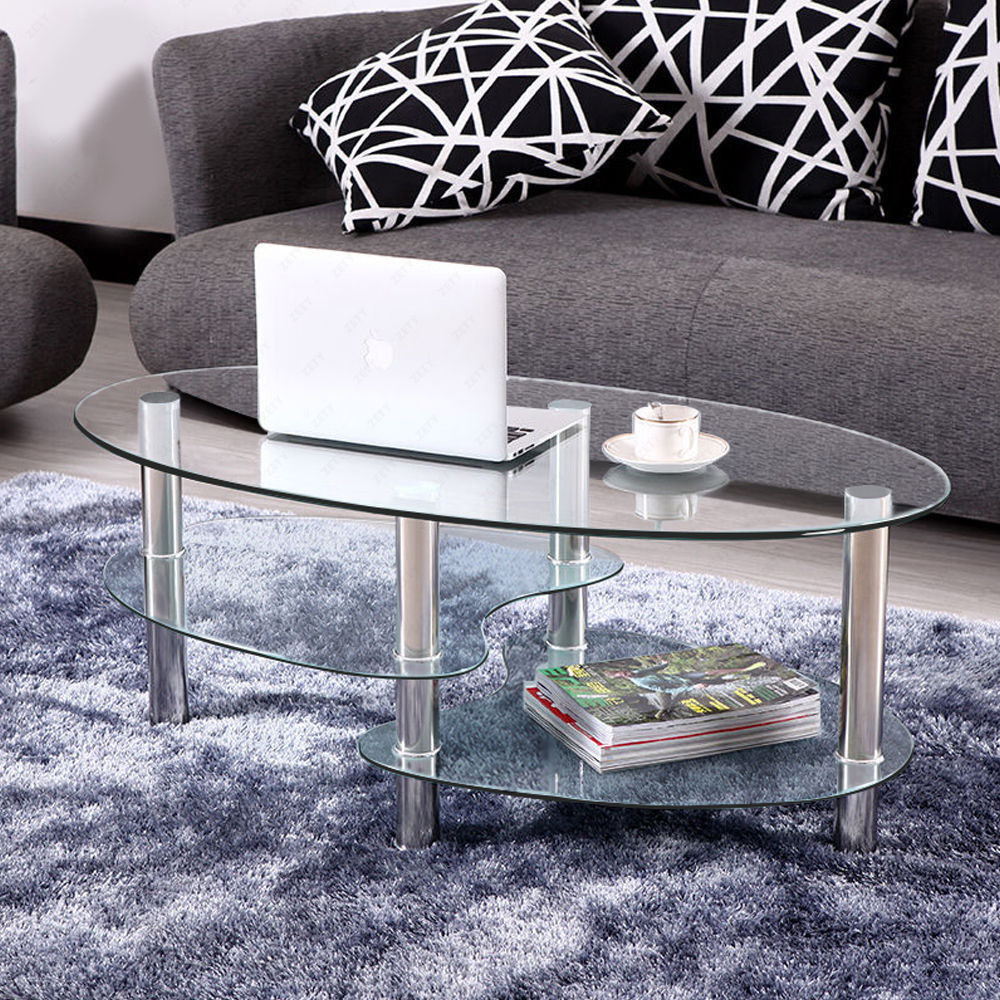 Dual Fishtail Style Tempered Glass Coffee Table Transparent