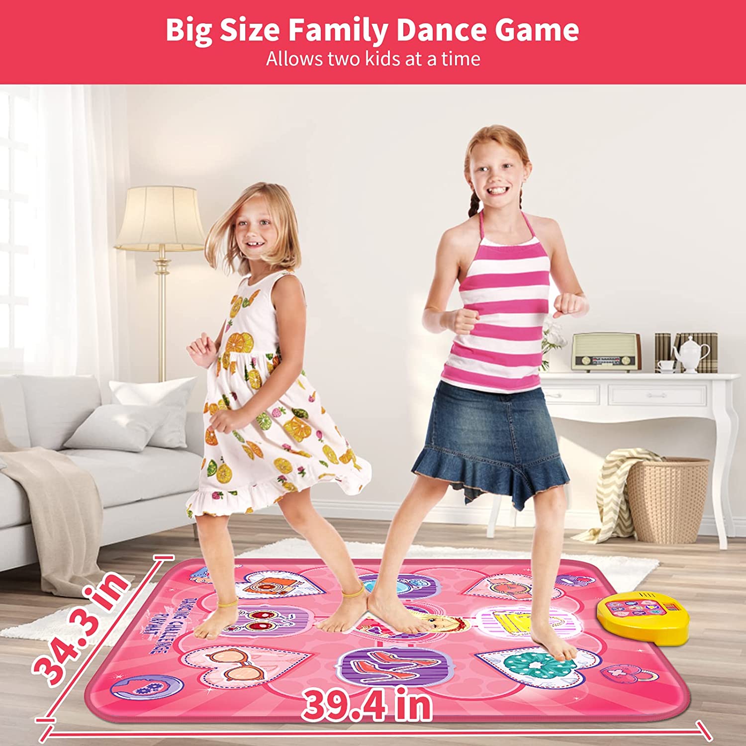 Kids Dance Toy， Electronic Dancing Mat with LED Lights， Musical Dance Pad Party Game Toy for 3 4 5 6 7 8 9 10 Years Old Boys Girls， Pink