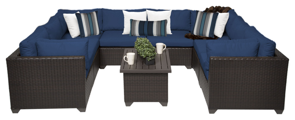 Belle 9 Piece Outdoor Wicker Patio Furniture Set 09a   Tropical   Outdoor Lounge Sets   by Design Furnishings  Houzz