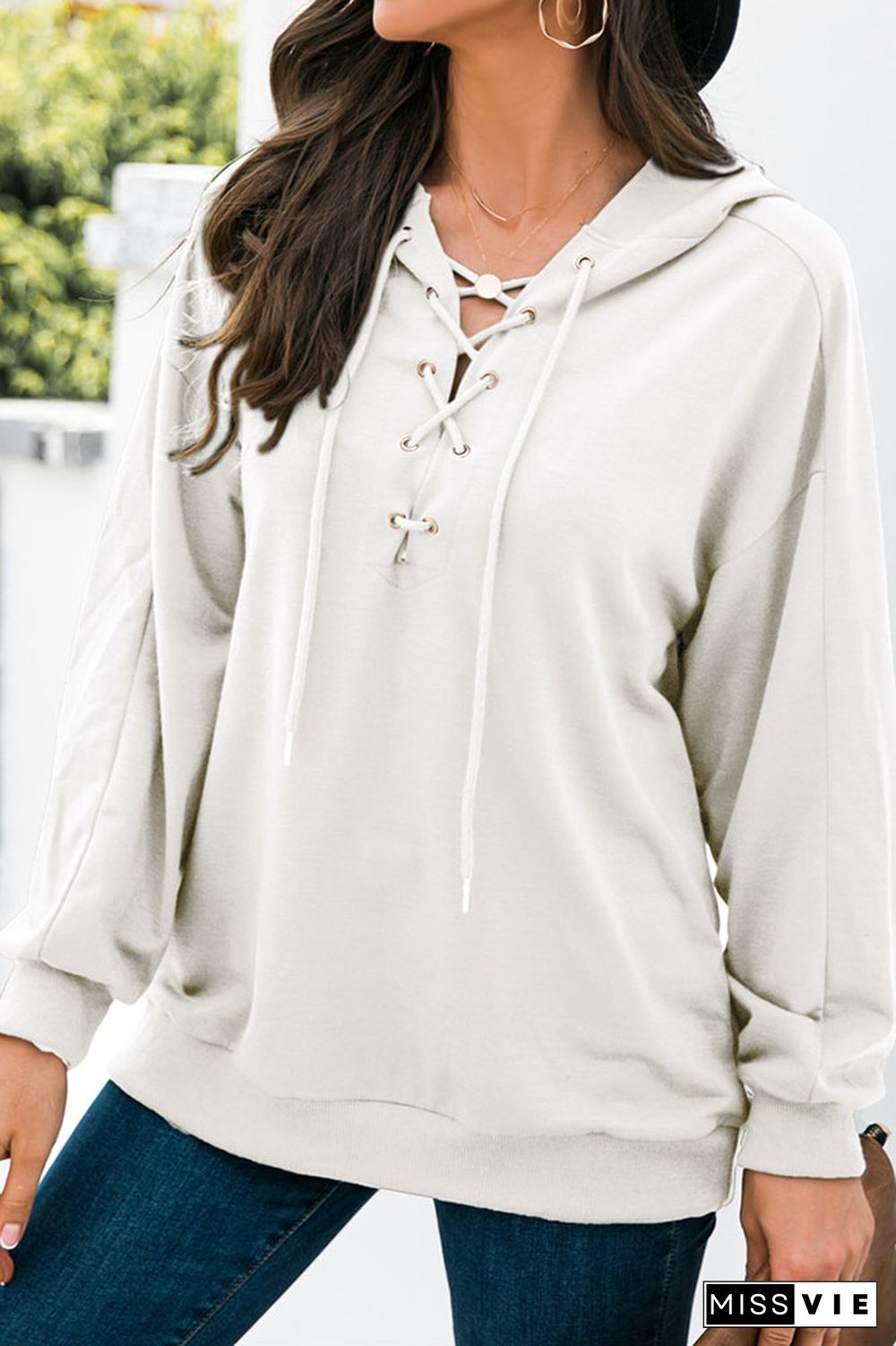 Drop Shoulder Criss-cross Hoodie Wholesale