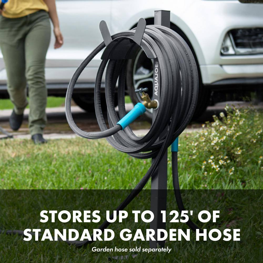 AQUA JOE 125 ft. Capacity Garden Hose Stand with Brass Faucet and 3 ft. Lead-in Hose SJ-SHSBB3LIH