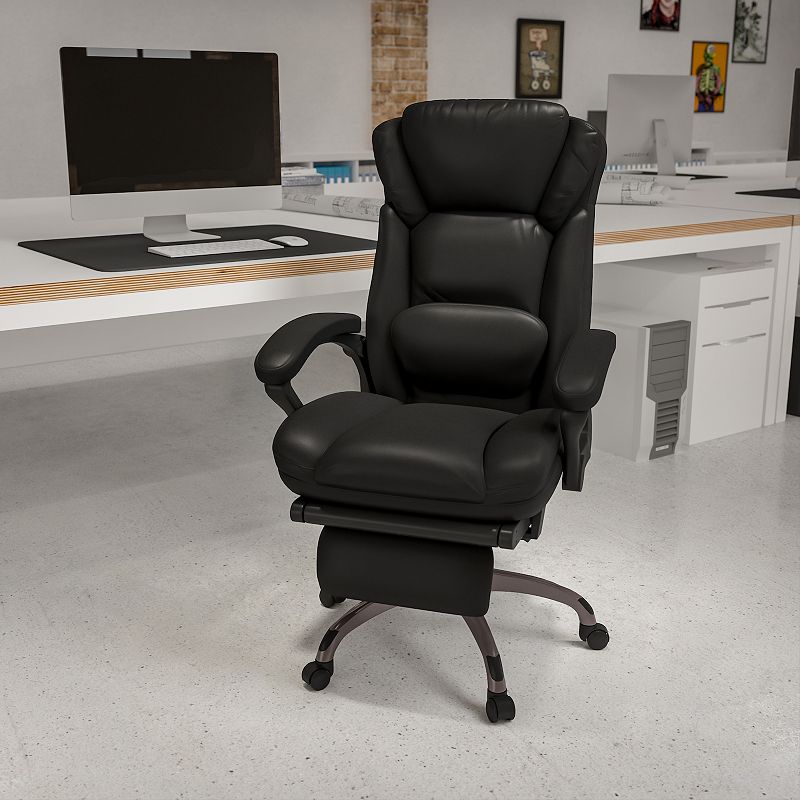 Emma and Oliver High Back Black LeatherSoft Reclining Ergonomic Outer Lumbar Swivel Office Chair