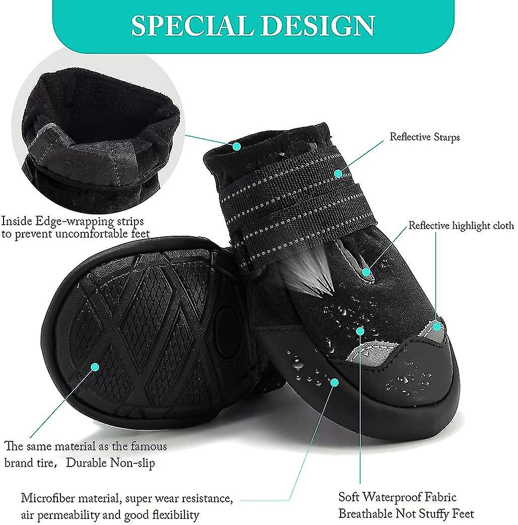 Dog Boots Waterproof Shoes For Dogs With Reflective Straps， Rugged Anti-slip Soft Sole Dogs Paw Protector For Small Medium Large Dog (1#， Black)