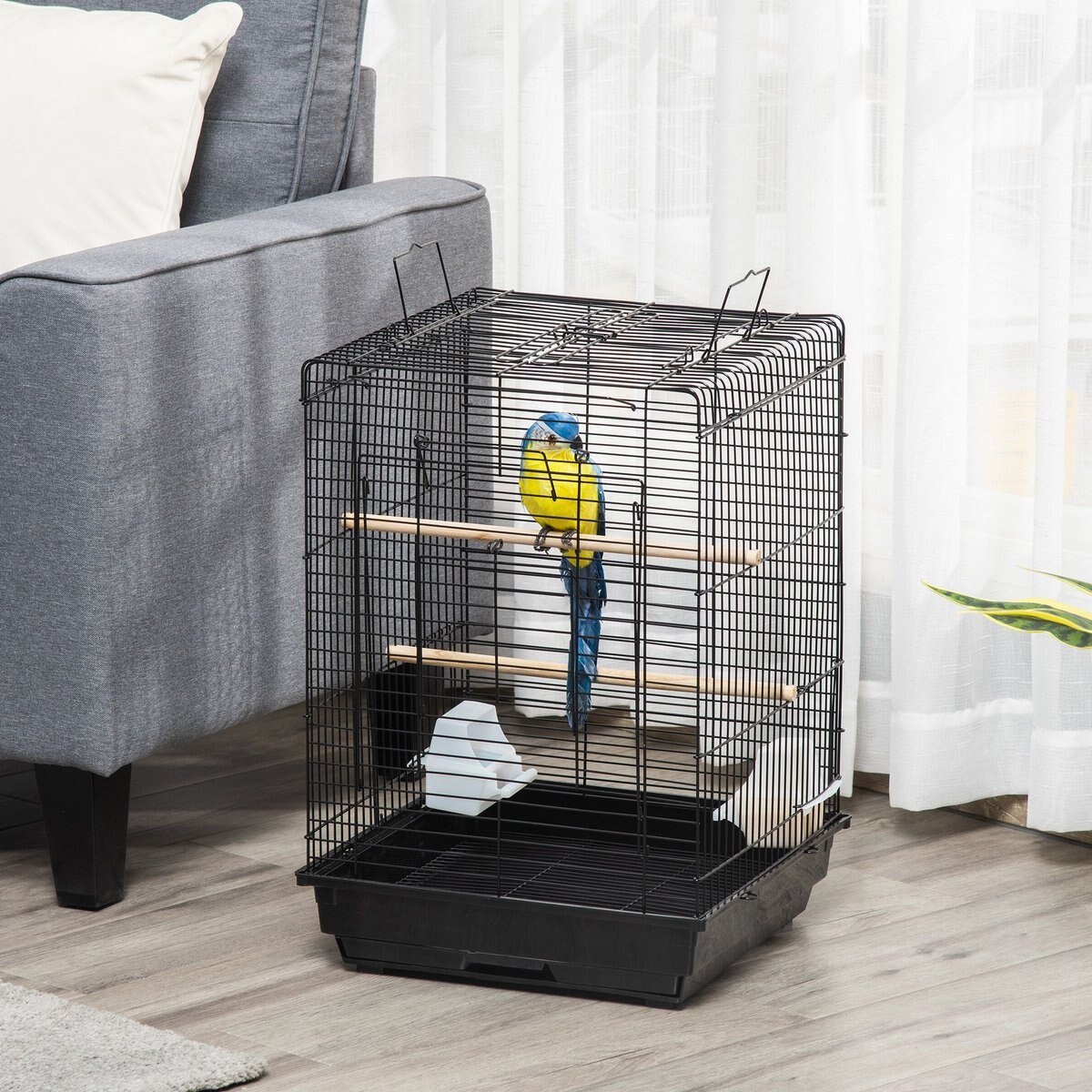 PawHut 28-in Steel w/Open Play Top Bird Cage， Black