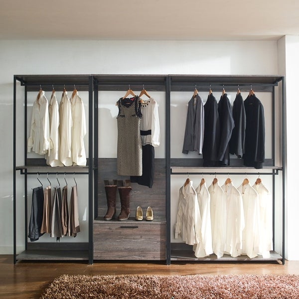 Modern Garment Rack， Walk-in Closet with 1-Drawer， for Hanging Clothes， Multi-Functional Bedroom Clothing Armoires - - 37828091