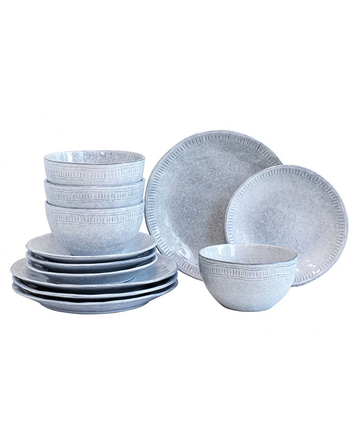 Over and Back Ridge Rim 12 Piece Dinnerware Set Service of 4