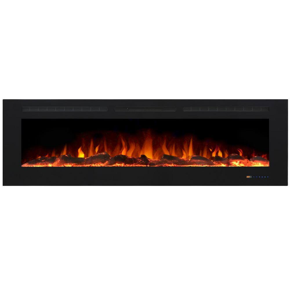 Valuxhome 72 in. 1500W750W Electric Fireplace Recessed Fireplaces with Remote Overheating Protection Touch Screen in Black EF72-HD