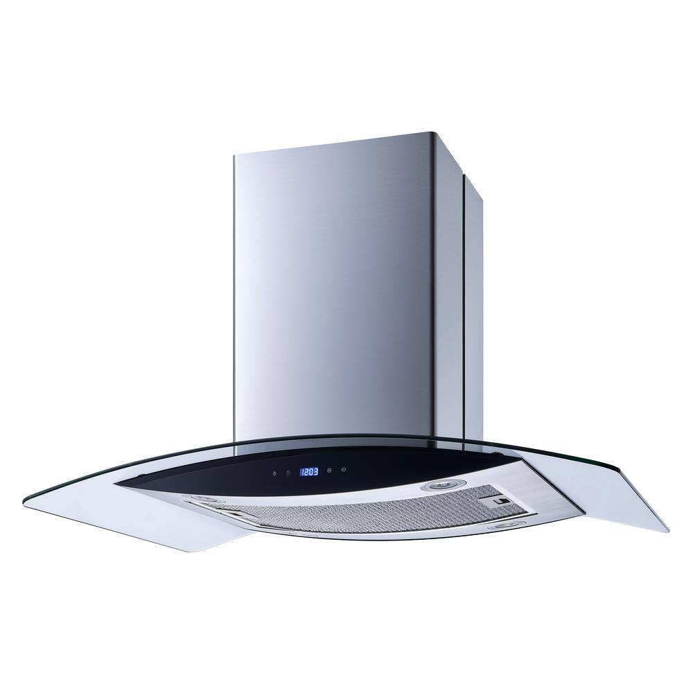 Winflo 36 in 475 CFM Convertible Island Mount Range Hood in Stainless Steel and Glass with Touch Control and Carbon Filters