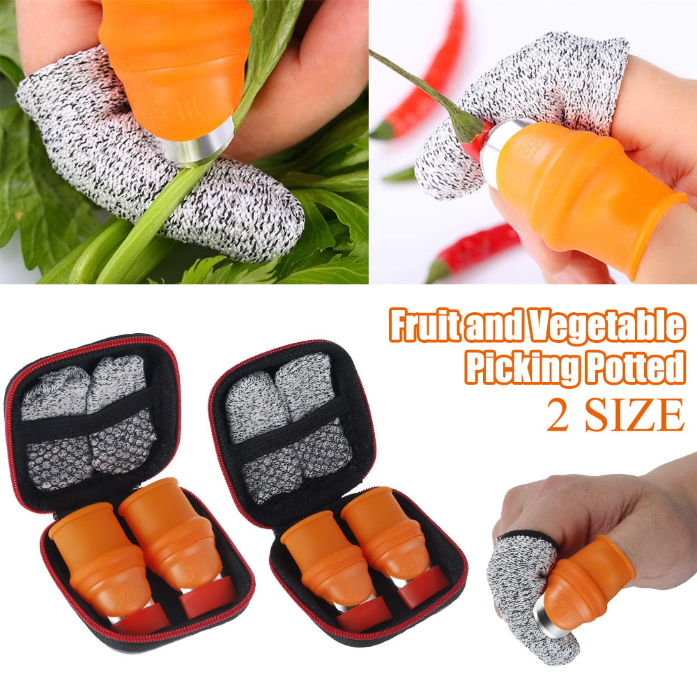 HOTBEST Garden Silicone Thumb Knife Picking Portable Fruit Vegetable Potted Harvesting Plants Trim Set with Separator Finger Protectors Vegetable Gardening Tools