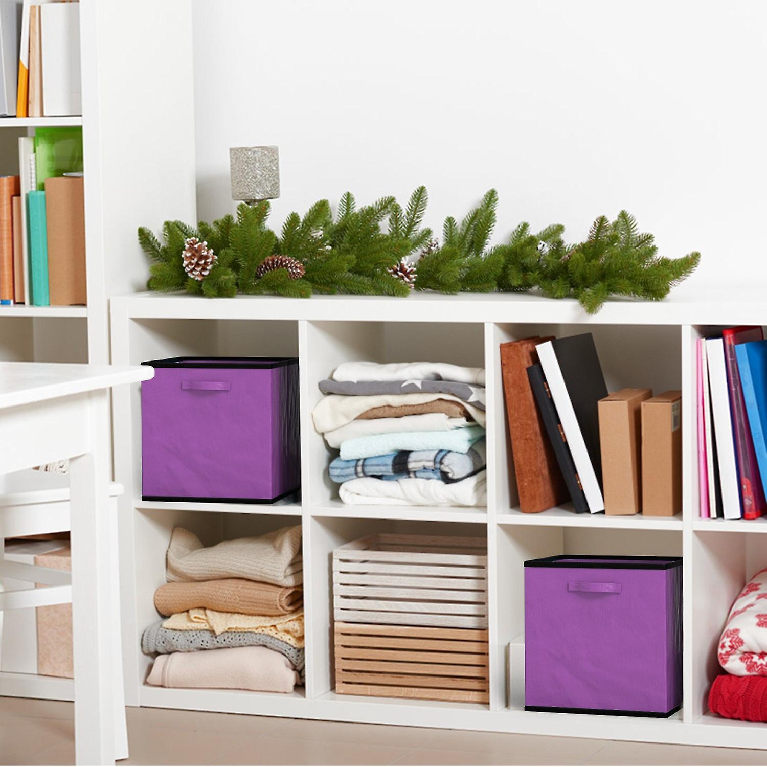 6x Foldable Storage Fabric Box in Purple   Multifunctional collection box to combine with cabinets or shelves