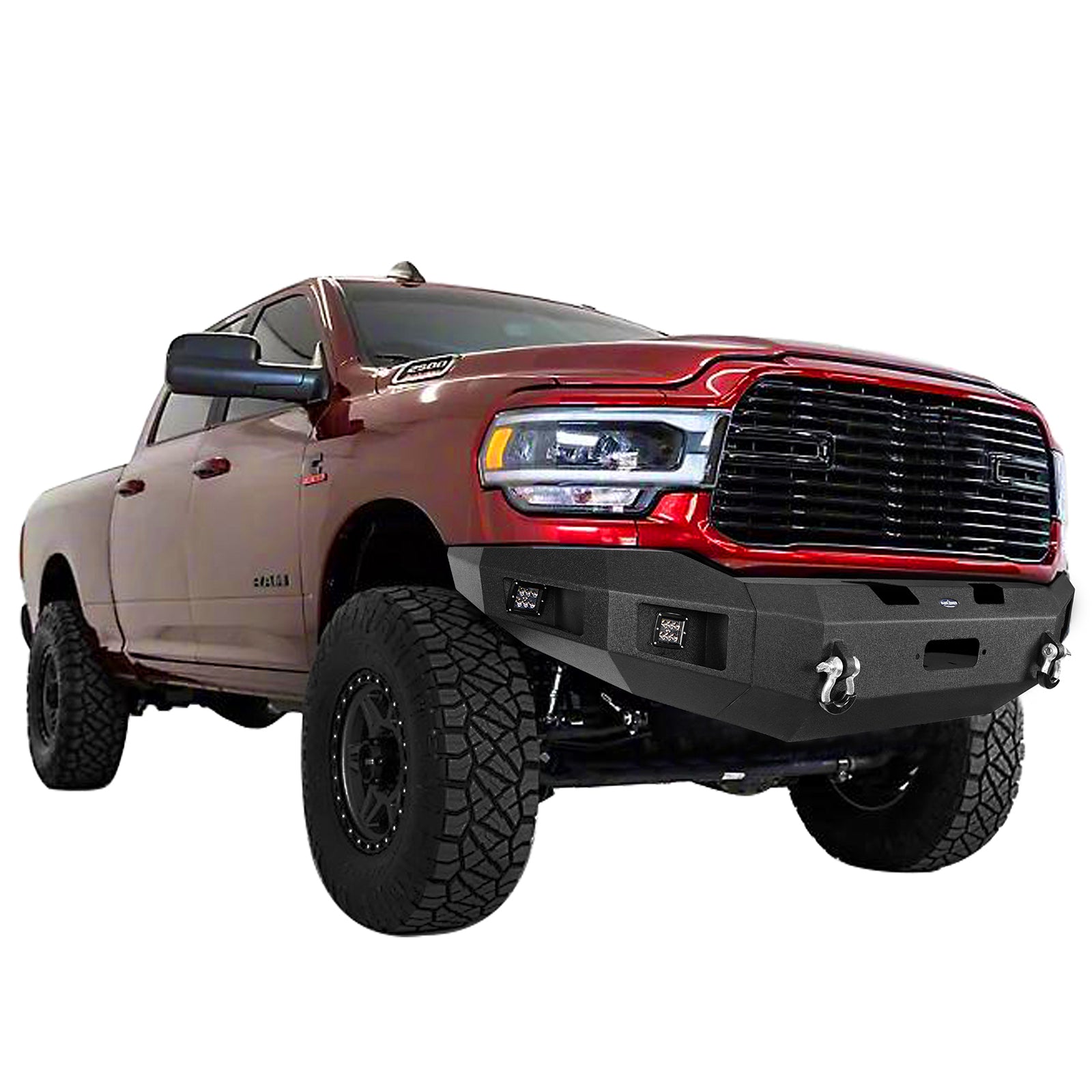 Hooke Road Front Winch Bumper Fit Dodge Ram 2500 3500 2019-2023 with 18W LED Spotlights and D-Rings