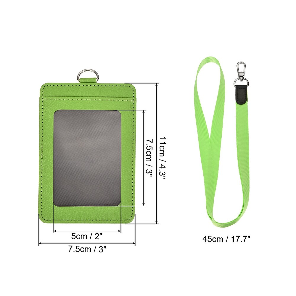 Badge Holder 11cm PU Leather ID Holder W 2 Card Slots and Neck Lanyard