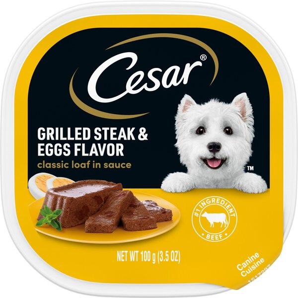 Cesar Classic Loaf in Sauce Grilled Steak and Eggs Flavor Dog Food Trays