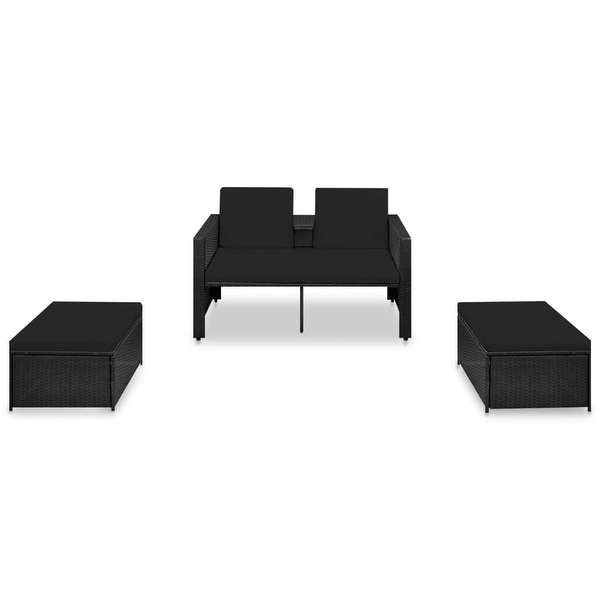 vidaXL 3 Piece Patio Lounge Set with Cushions Poly Rattan Black