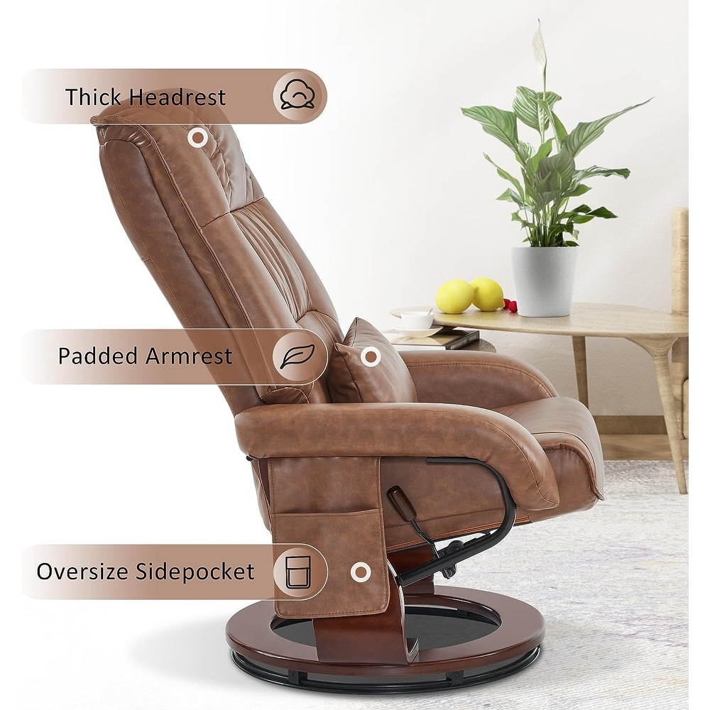 MCombo Swivel Recliners with Ottoman  Vibration Massage TV Chairs  Ergonomic Lounge Chair for Living Room  Faux Leather 4877