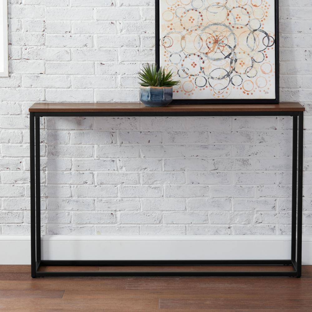 StyleWell Donnelly Black Console Table with Haze Wood Top (48 in. W) CT8008BK