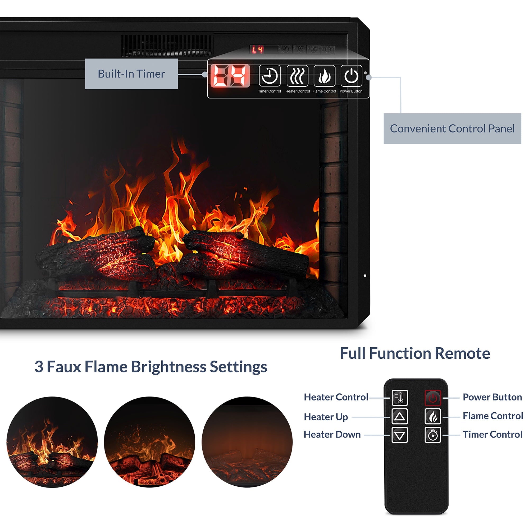 BELLEZE 28" 1400W Electric Fireplace Insert Stove Heater Recessed Mounted With Remote Control, Black