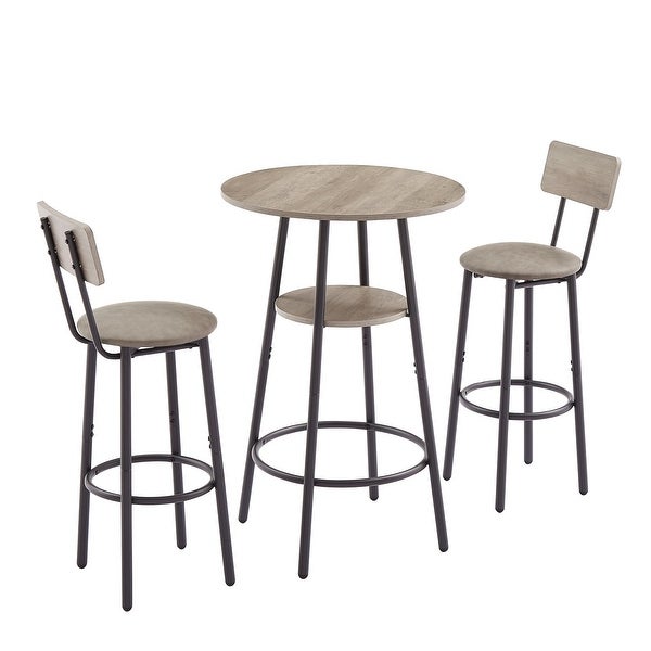 3Pieces Bar Table Set with Double -layer Round Bar Table and 2 Stools