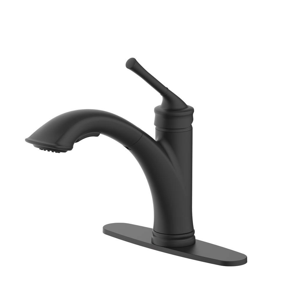 Glacier Bay Hemming Traditional Farm Single Handle Pull Out Sprayer Kitchen Faucet in Matte Black HDQFP3C0001BL